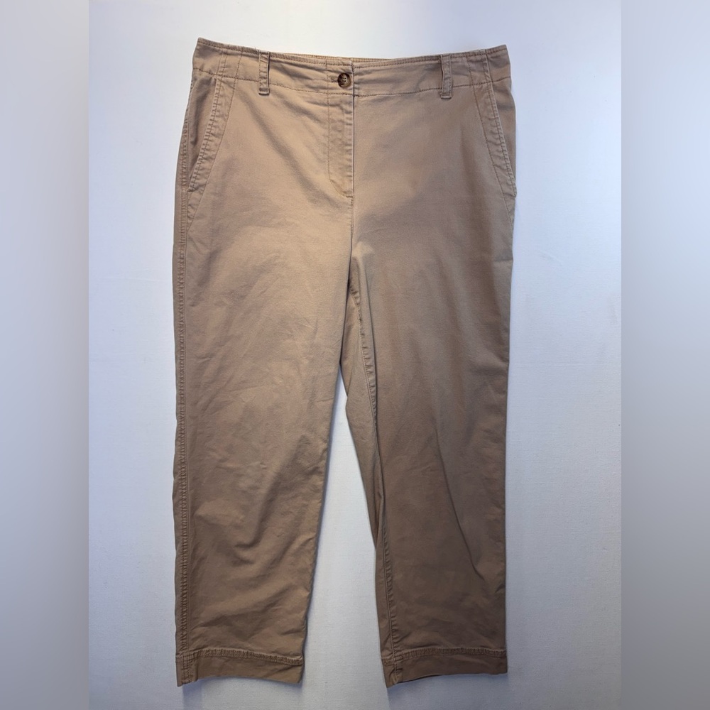 Talbots khaki chino straight leg pants size 10 cotton spandex ankle casual
